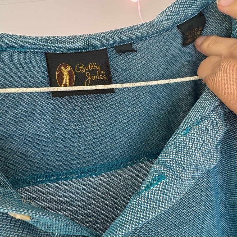 Bobby Jones Polo Shirt Mens XL Teal Silk Blend Textured Short Sleeve Golfcore - Picture 3 of 7